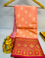 Mesmerising Peach Kanjivaram Silk Saree With Demure Blouse Piece