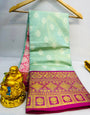 Sensational Sky Kanjivaram Silk Saree With Demure Blouse Piece