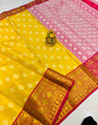 Attractive Yellow Kanjivaram Silk Saree With Demure Blouse Piece