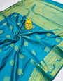 Wonderful Firozi Soft Banarasi Silk Saree With Supernal Blouse Piece