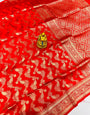 Petrichor Red Soft Banarasi Silk Saree With Beautiful Blouse Piece