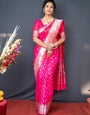 Extraordinary Dark Pink Paithani Silk Saree With Magnetic Blouse Piece