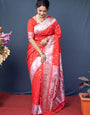 Pretty Red Paithani Silk Saree With Magnetic Blouse Piece