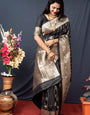 Extraordinary Black Banarasi Silk Saree With Pretty Blouse Piece