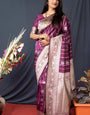 Attractive Purple Banarasi Silk Saree With Pretty Blouse Piece