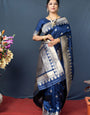 Dazzling Navy Blue Banarasi Silk Saree With Classic Blouse Piece