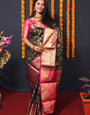 Exceptional Black Kanjivaram Silk Saree With Redolent Blouse Piece