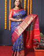 Hypnotic Blue Kanjivaram Silk Saree With Redolent Blouse Piece