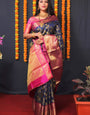 Radiant Navy Blue Kanjivaram Silk Saree With Redolent Blouse Piece