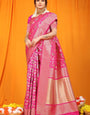 Gossamer Dark Pink Kanjivaram Silk Saree With Hypnotic Blouse Piece