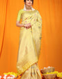 Lagniappe Lemon Kanjivaram Silk Saree With Hypnotic Blouse Piece