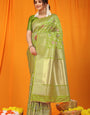 Lassitude Mehndi Kanjivaram Silk Saree With Hypnotic Blouse Piece