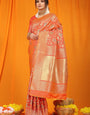 Lissome Orange Kanjivaram Silk Saree With Hypnotic Blouse Piece