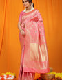 Mellifluous Pink Kanjivaram Silk Saree With Hypnotic Blouse Piece