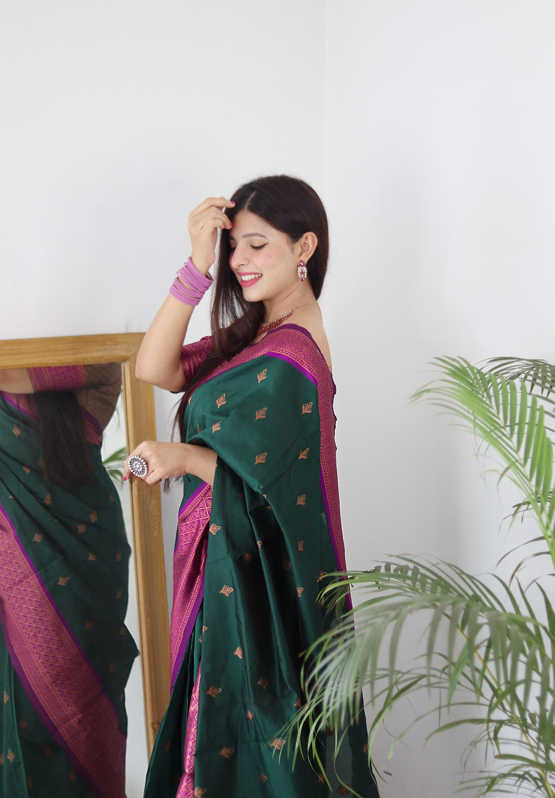Buy Dark Green Georgette Silk Embroidered Saree With Blouse