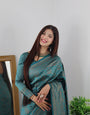 Rama Colour & Copper Zari Combination Pure Soft Silk Saree Stylish Blouse Piece