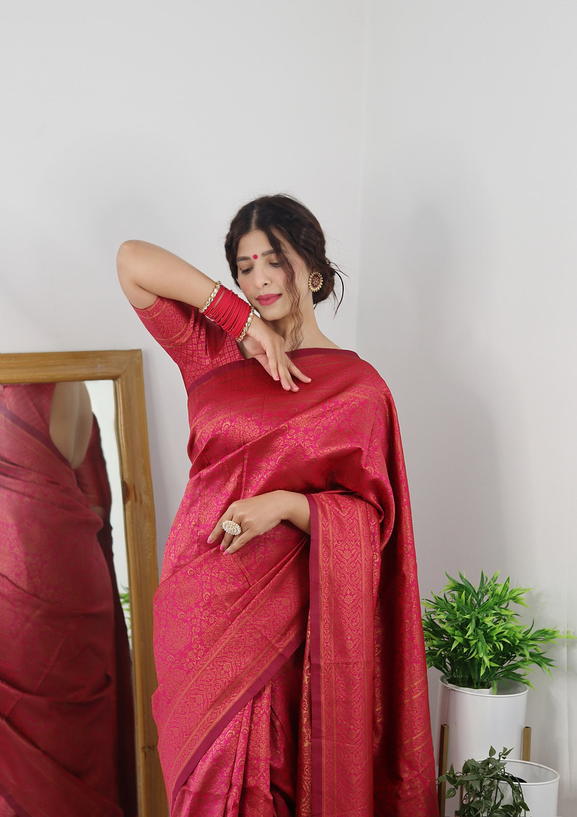 Rani gajri plain jacquard saree with blouse - Manjula Feb - 893955