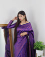 Violet Colour With Copper Zari Combination Pure Soft Silk Saree Stylish Blouse Piece