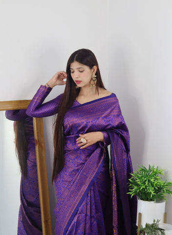 Purple and Violet mutually complimenting their uniqueness with bold motifs.  Kailasha, elegan… | Pattu saree blouse designs, Elegant saree, Silk saree  blouse designs