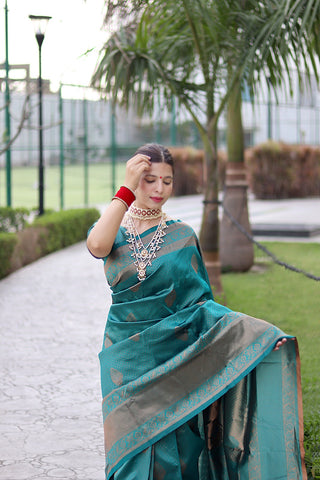 Silk Saree with blouse in Sea green colour 10170