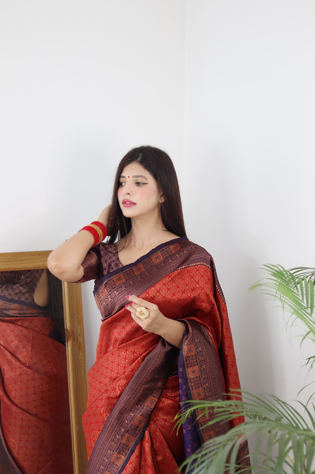 Brasso Saree with blouse in Maroon colour 16023