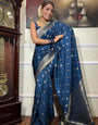 Blue Colour Pure Soft Silk Saree Stylish Blouse Piece