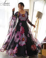 Black Premium Quality Organza Gown With Beautiful Flower Print & Duptta